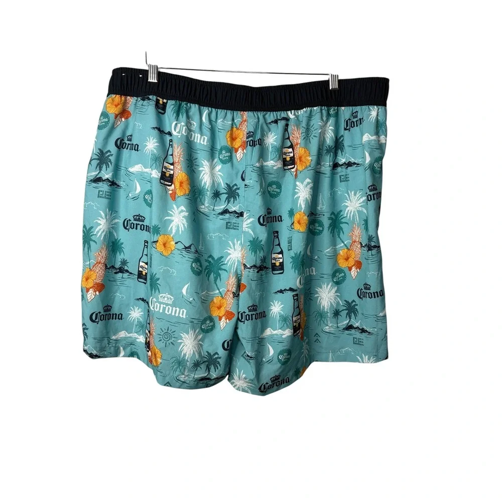 Corona Y2K Swim Trunks Aqua Palm Tree Pineapple Beer Shorts Men Size 2XL (44/46)